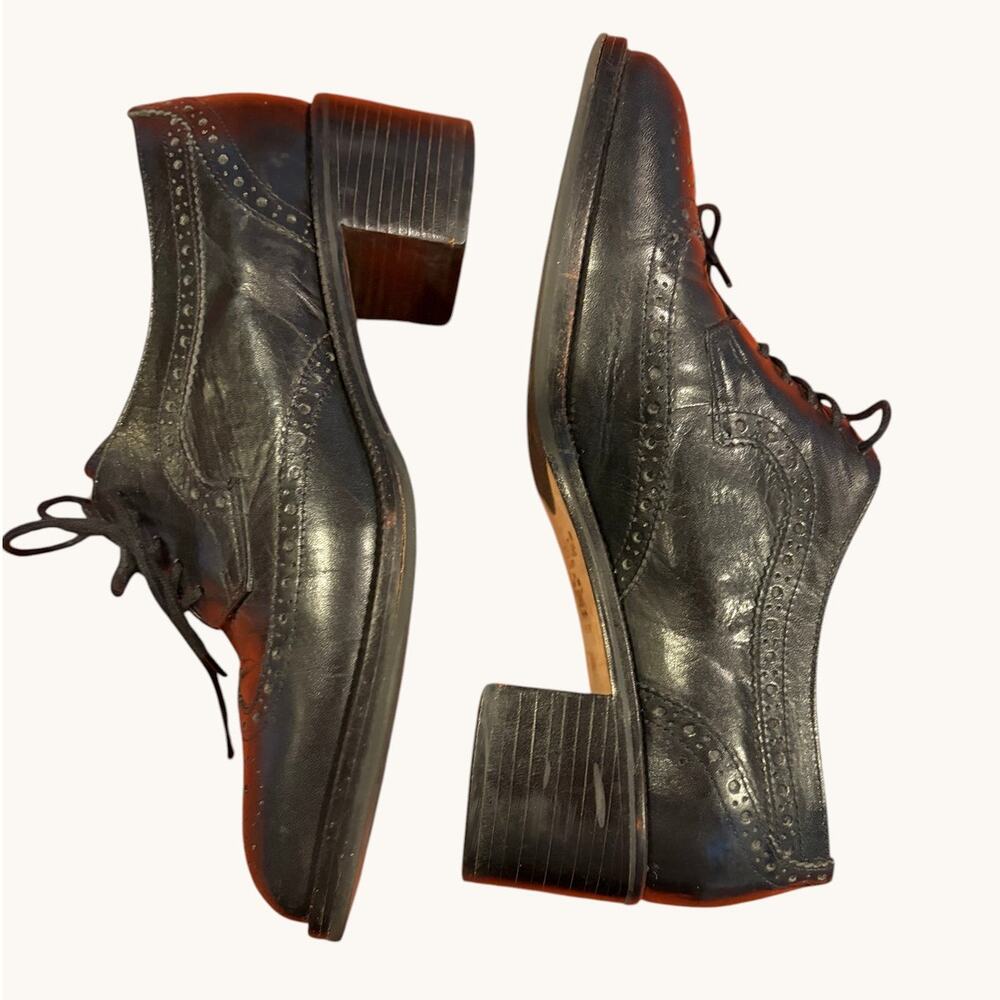 KENNETH COLE Women's Leather Wingtip Shoes 8.5 Black Brogue Oxford Heels Vintage - Picture 6 of 9